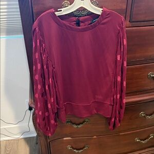 Parker Burgundy Blouse with Polka Dot Sleeves